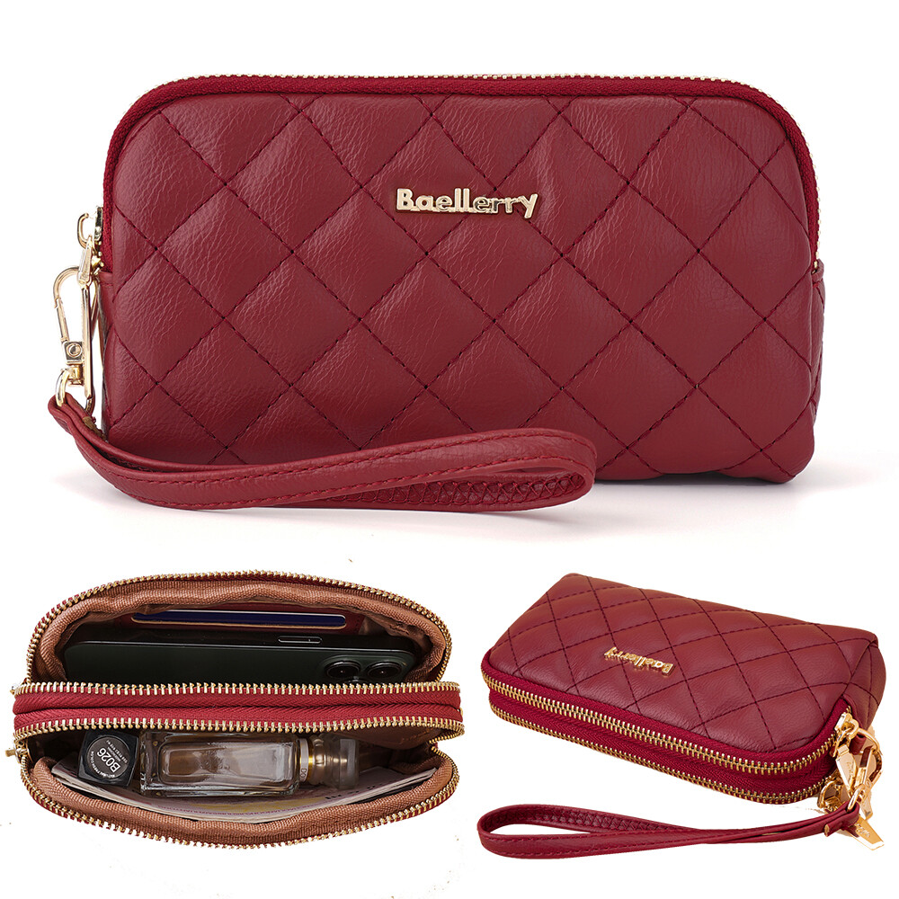 Slim Leather Womens Wallet with Zipper Clutch Card Holder Coin Purse Key Pouch