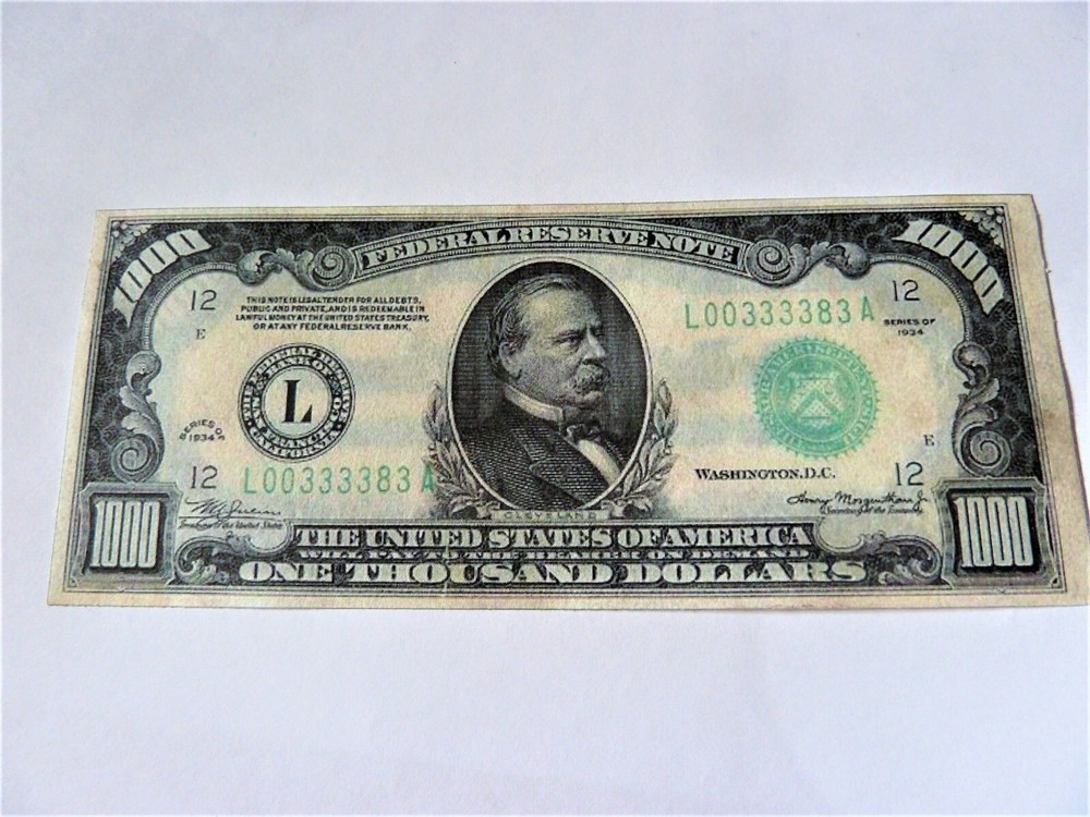 ONE SIDED $1,000 US  BANKNOTE  1934  for display only