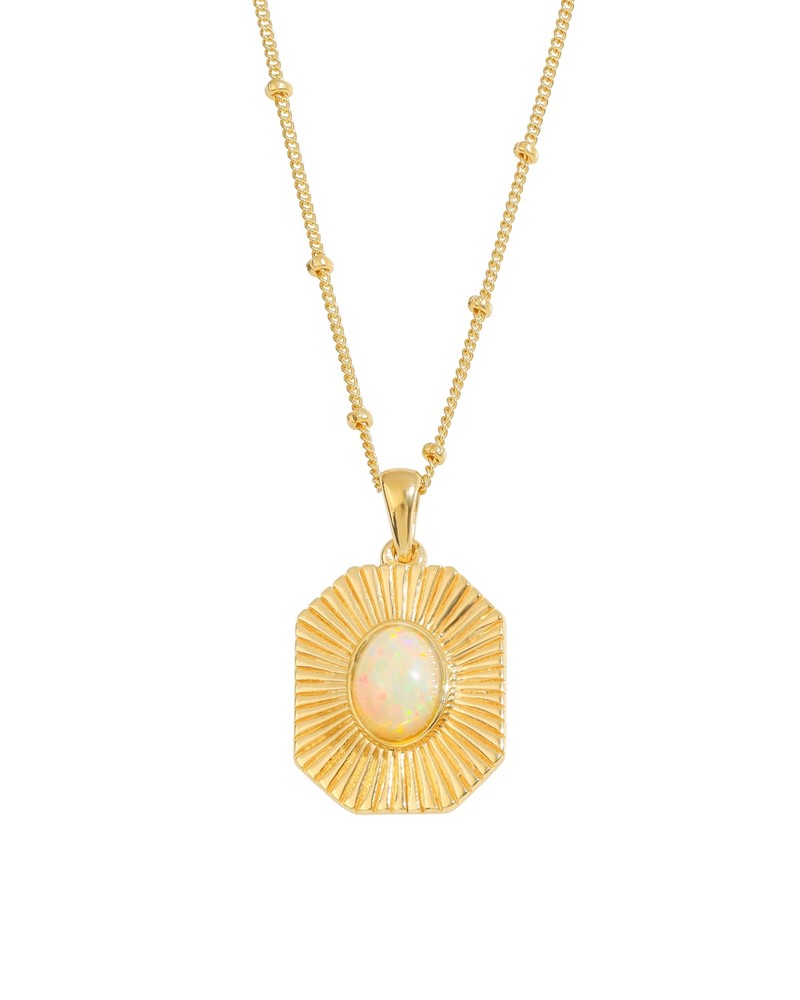 Ethiopian Opal Signet Necklace in Solid 14K Gold Plated Over 925 Sterling Silver
