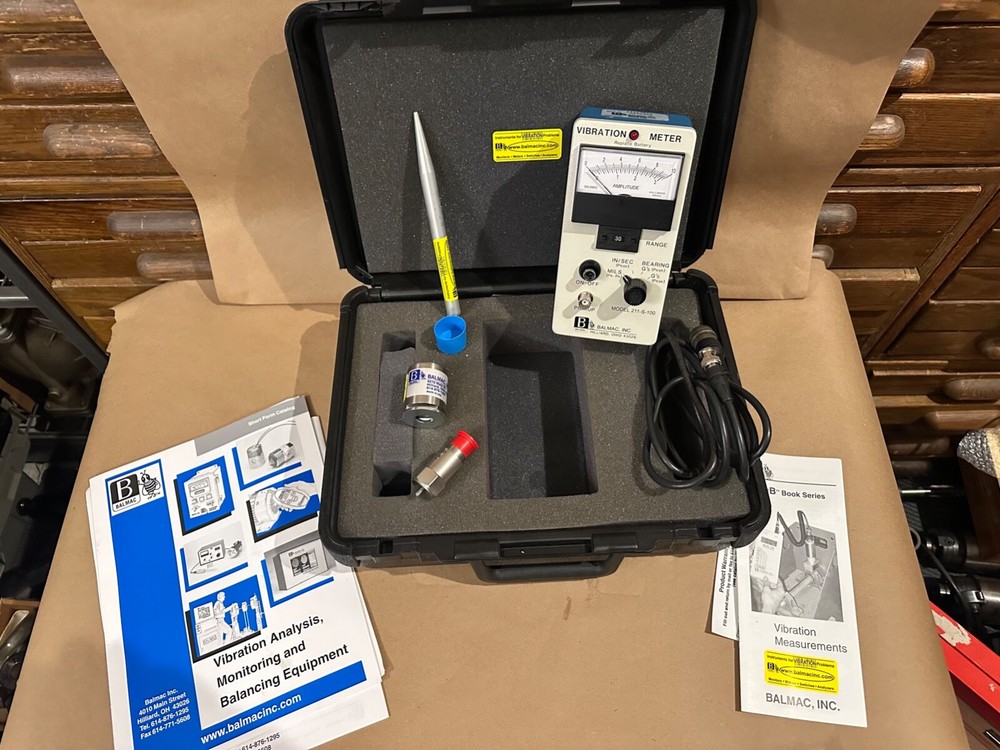 BALMAC INC MODEL 211-S-100 VIBRATION METER MODEL WITH ACCESSORIES AS SHOWN
