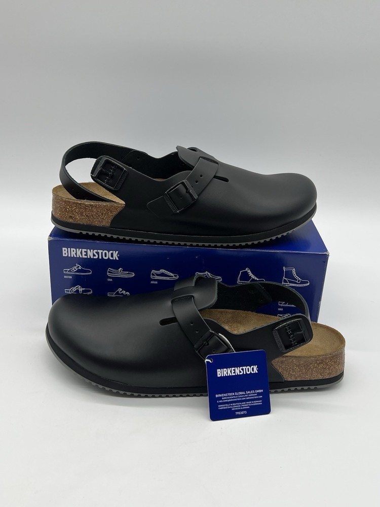 Birkenstock Tokio Super Grip Men 13 Narrow Black Leather Back Trap Clogs Sandal