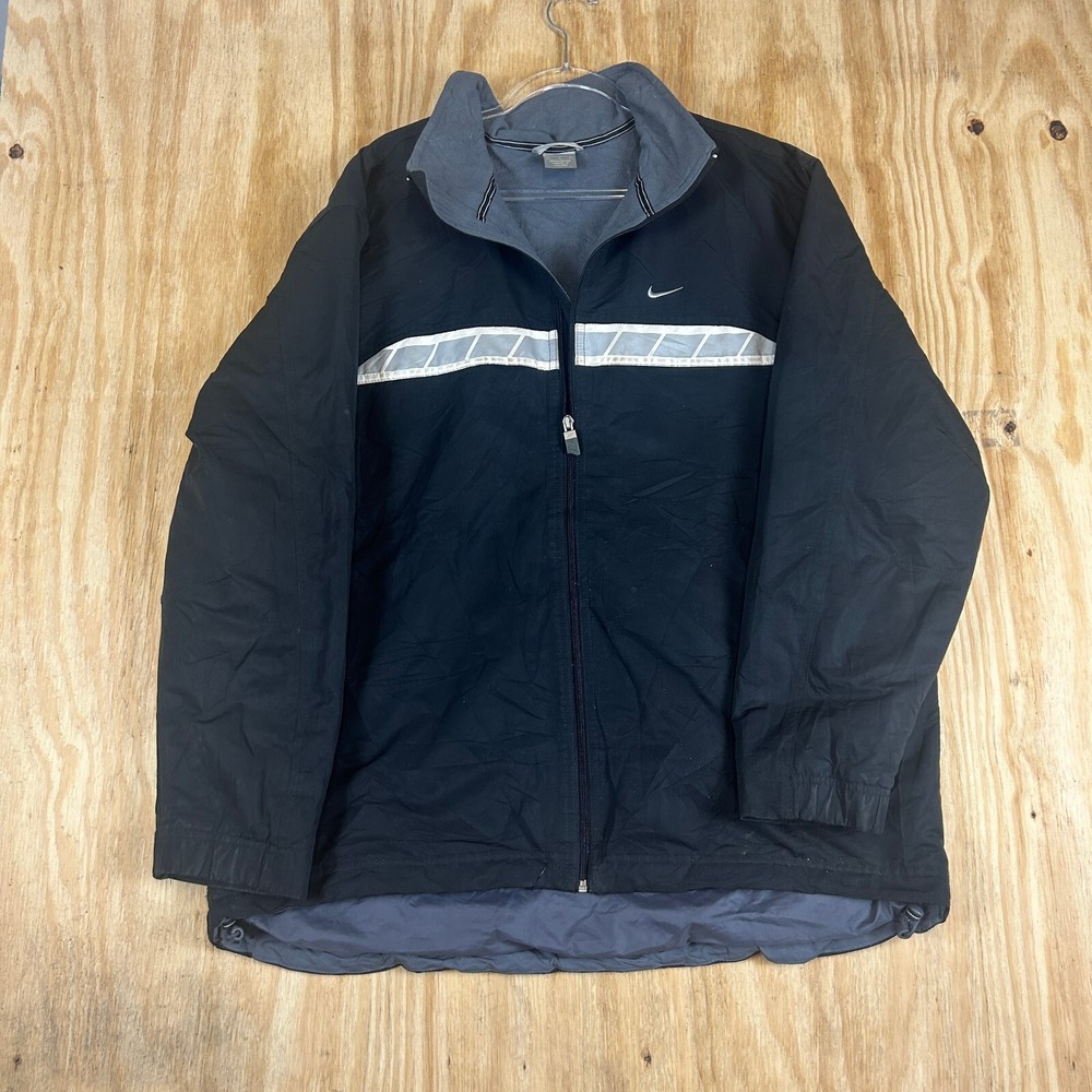 VTG Nike Windbreaker Jacket Silver Tag Full Zip Pullover Men's Size L Black Y2k