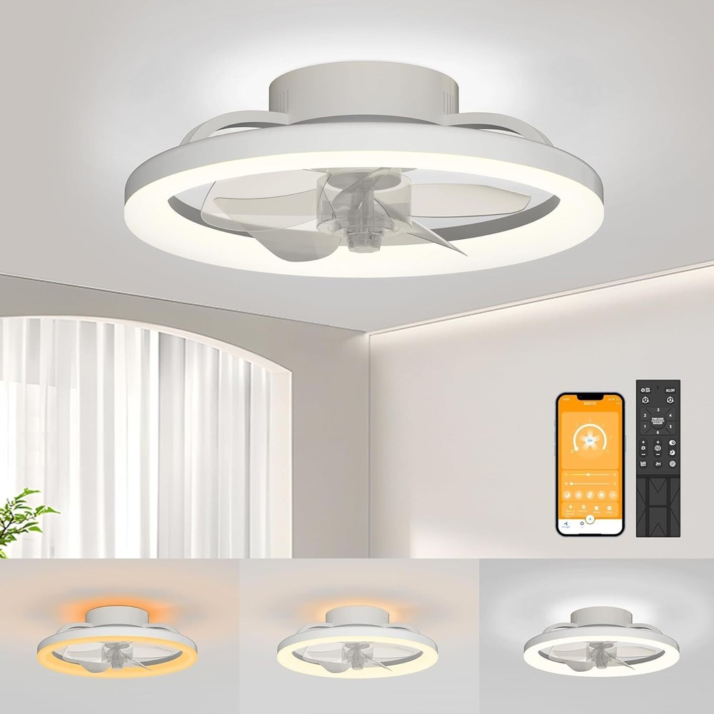 16-Inch Bladeless Modern White Ceiling Fan with Lights