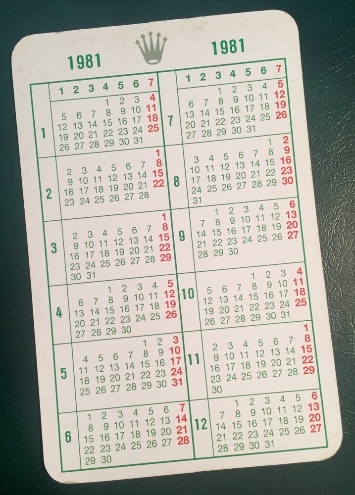 1981 Rolex Calendar Featuring Submariner Daytona Explorer GMT Sea Dweller Day-Date OEM