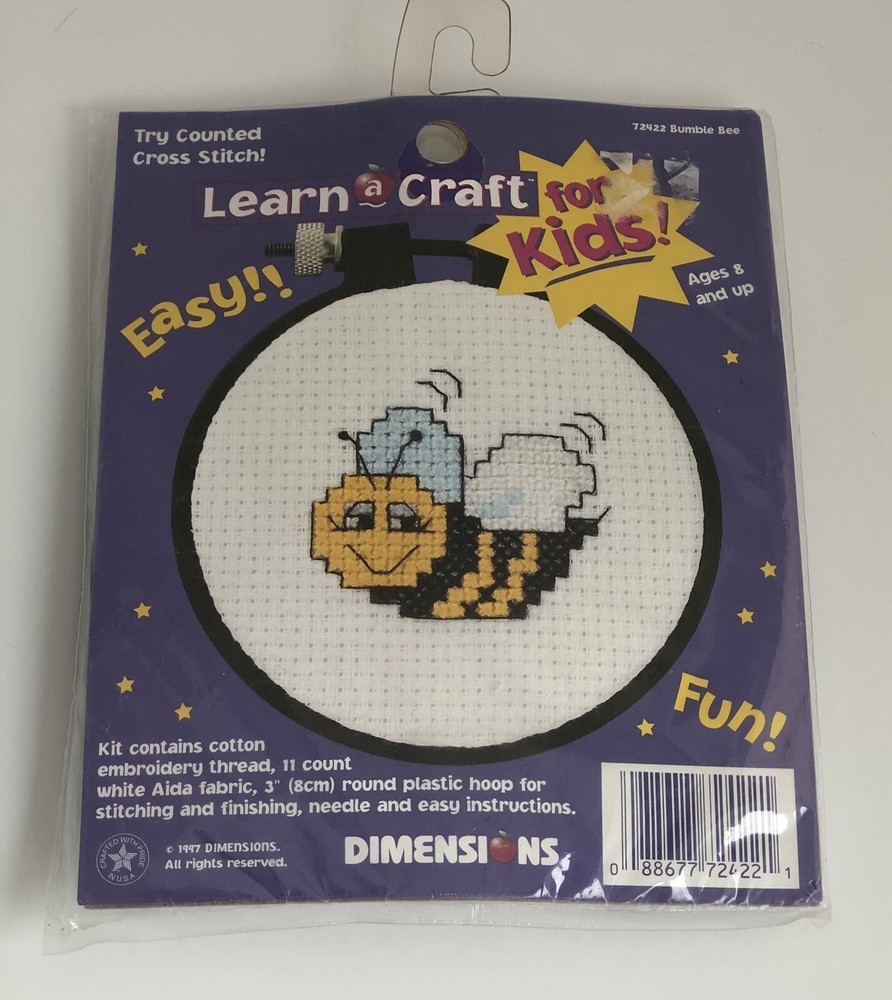 VTG Dimensions Counted Cross Stitch Kit Learn A Craft For Kids! Bumble Bee 72422