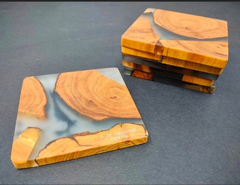 Elegant Modern Wooden Drink Coasters with Stylish Epoxy Finish