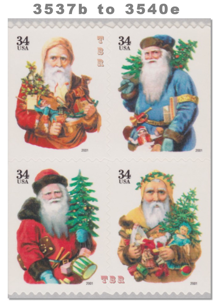 3537b-40e 3540f Holiday Santa Large Date Block of 8 From Pane 2001 MNH - Buy Now-image