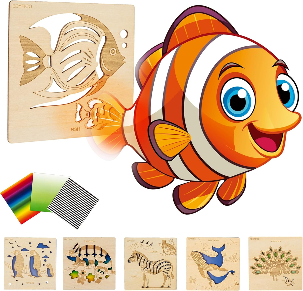 Learning Toys for Toddlers 1-3, Wooden Shape Color Sorter Iridescent-Animals-The