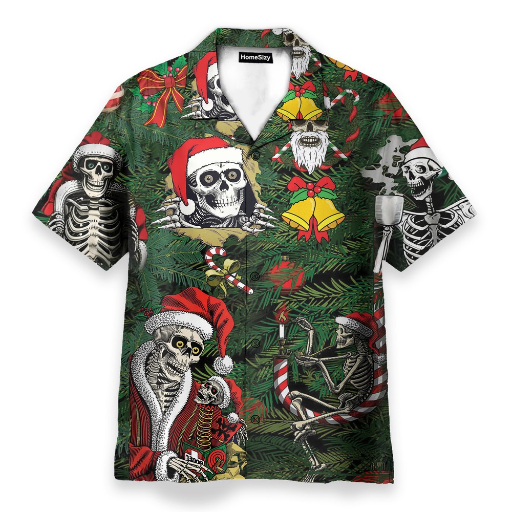 Merry Christmas Skulls   Hawaiian Shirt