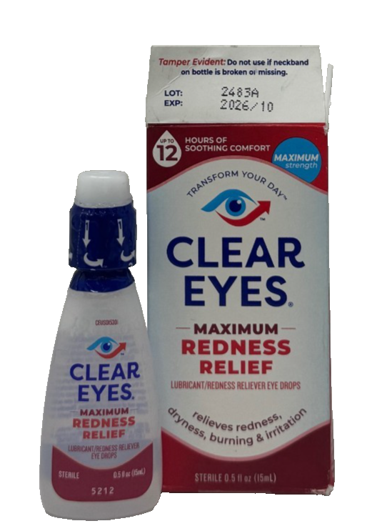 Clear Eyes, Maximum Redness Relief Eye Drops, 0.5 Fl. Oz. EXP. 10/2026 or later