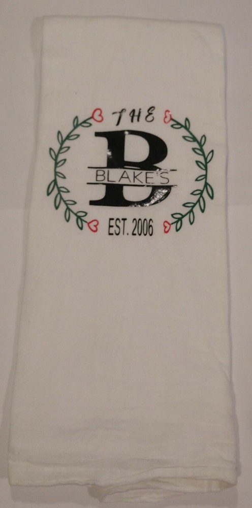 Custom Embroidered Family Monogram Flour Sack Tea Towel-image