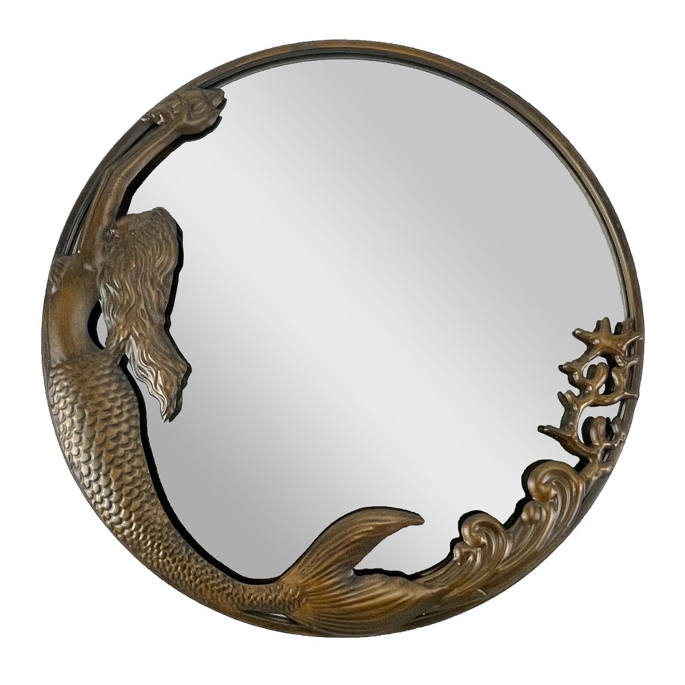 Bronze Finish Mermaid Wall-Mounted Mirror – 20-Inch Diameter Decorative Accent