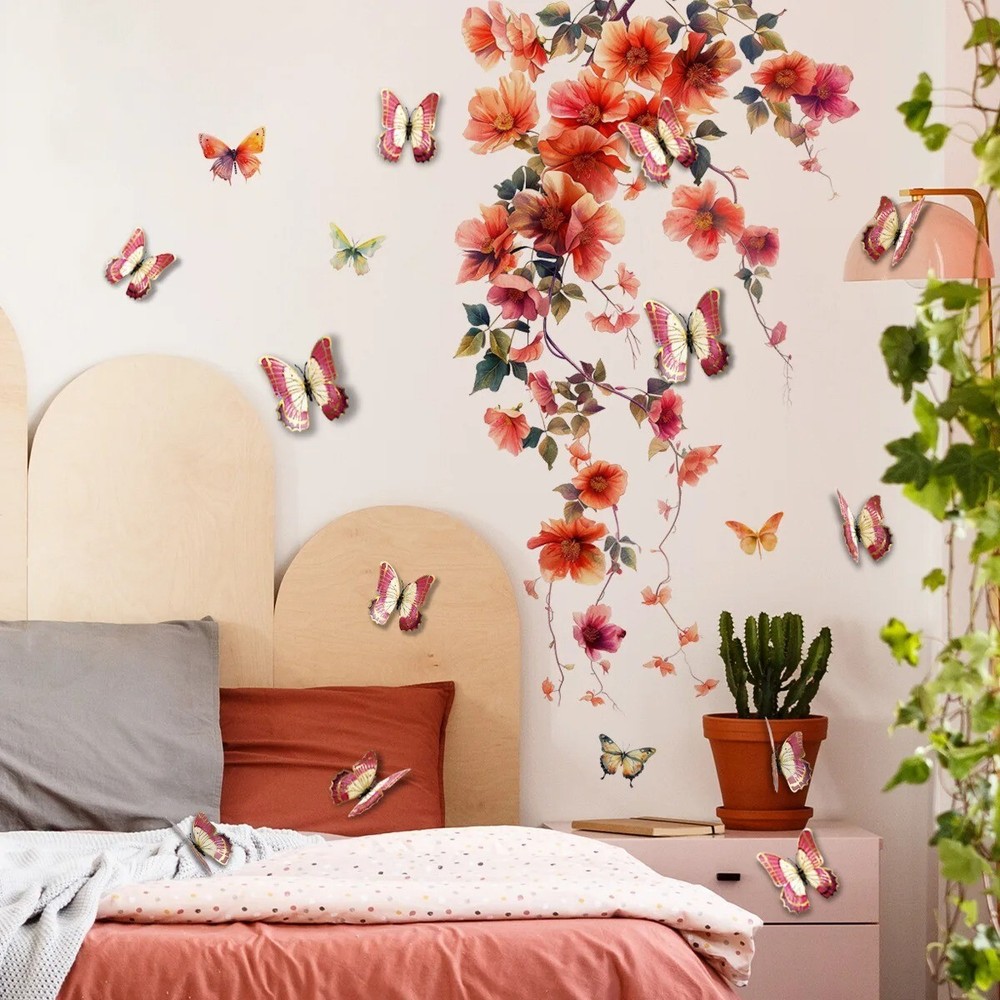 Wall Sticker Butterfly Flower Garden Decal Removable Bedroom Kitchen Home Decor
