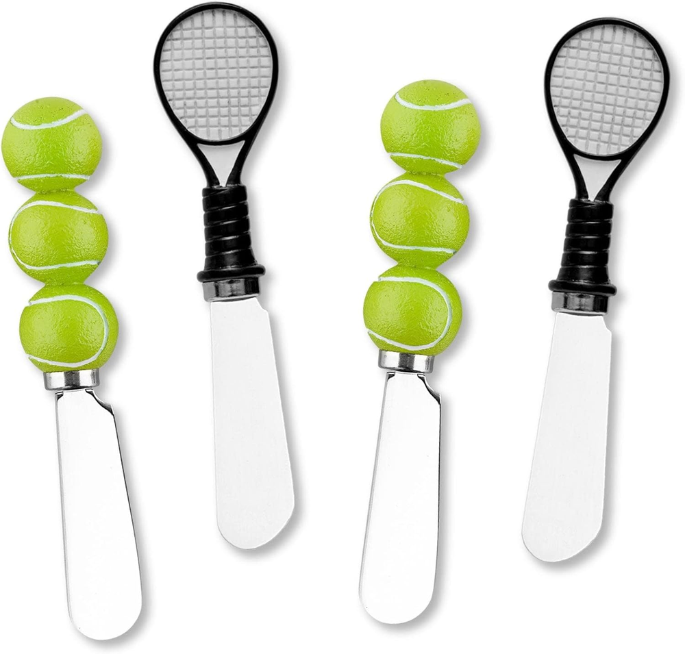 Tennis-Themed Cheese Spreaders with Hand-Painted Resin Handles & Stainless Steel Blades