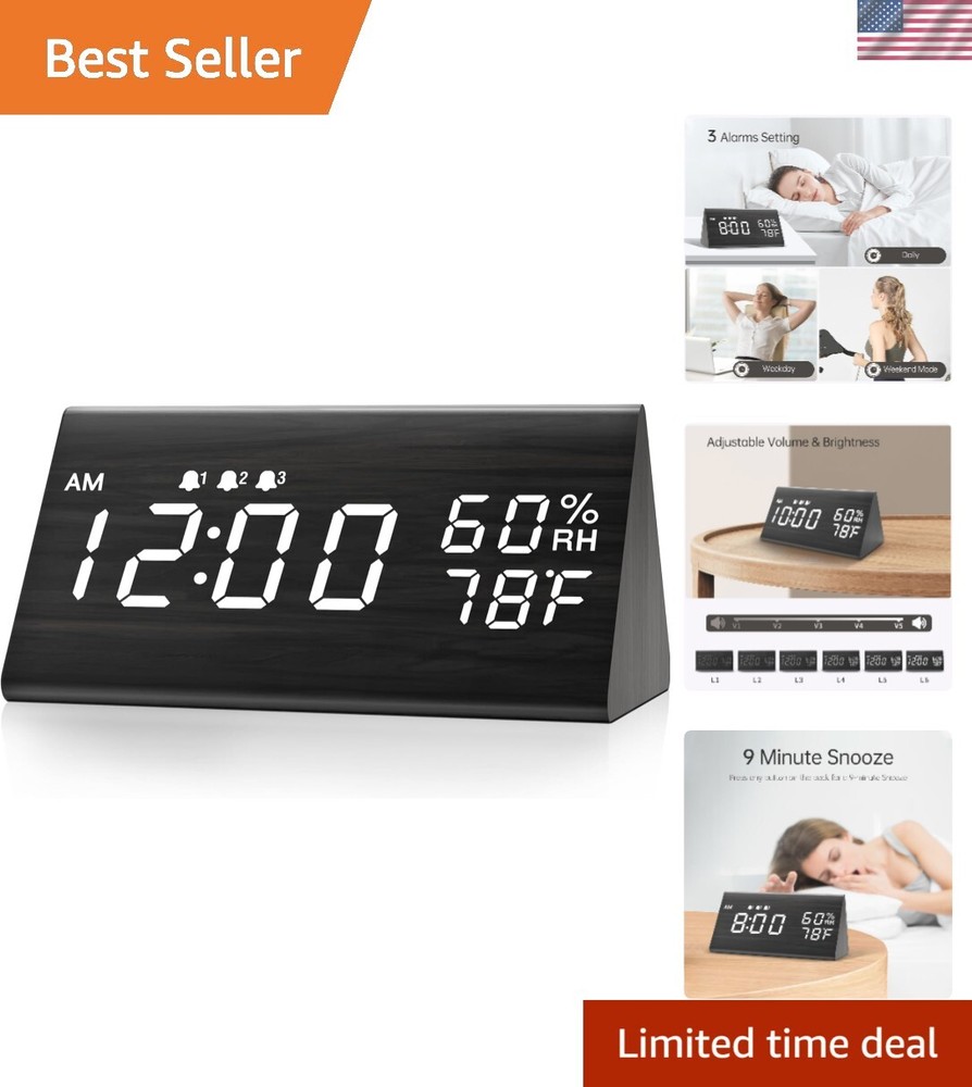 Smart Digital Alarm Clock with Adjustable Brightness & Humidity Sensor