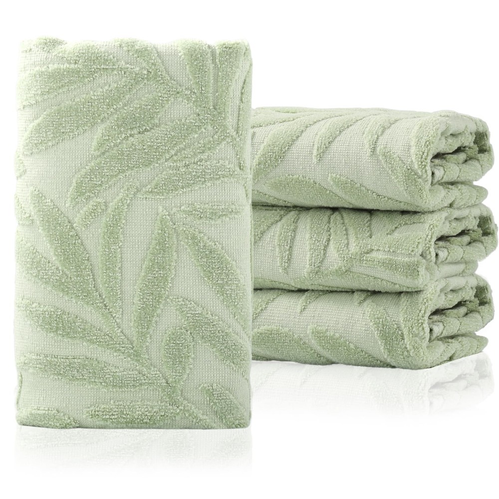 CODOHI 3-Piece Leaf Pattern Hand Towel Set 100% Cotton Soft Absorbent Decorative Kitchen Towels