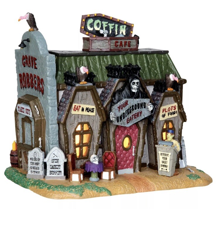 Lemax Spooky Town Coffin Cafe Porcelain Lighted Building 45675 with Light and Original Box