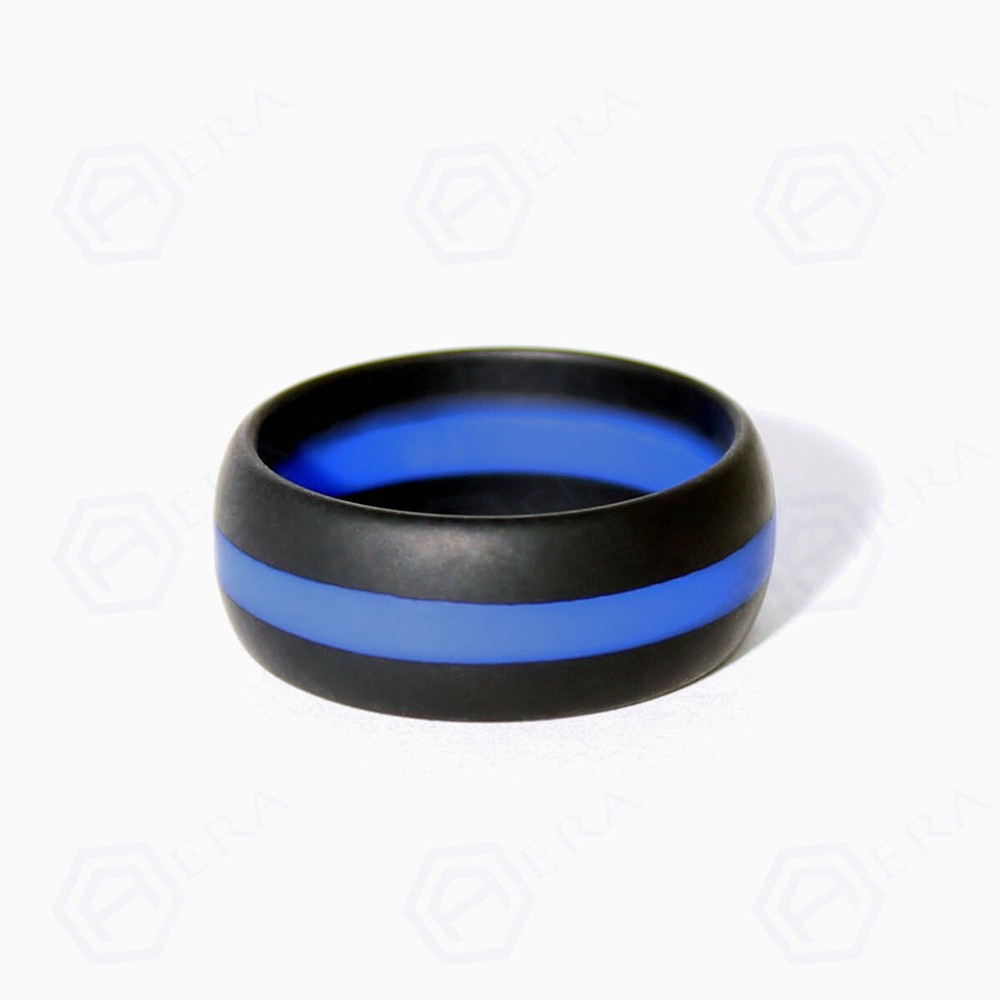 Thin Blue Line Silicone Wedding Band Flexible Activewear by AERA Rings