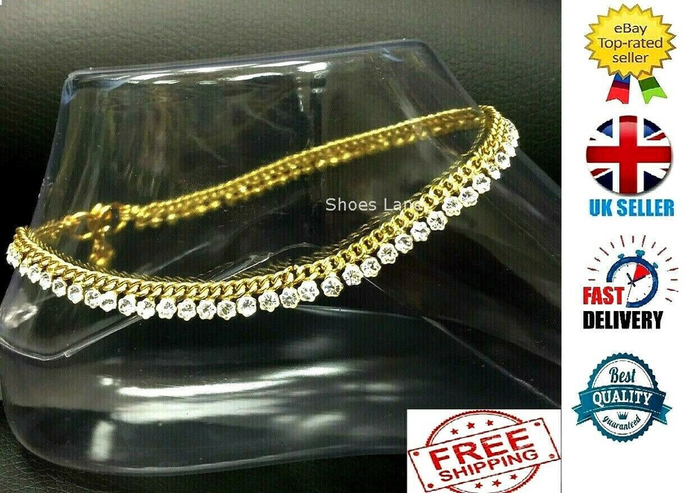 Anklet Stunning Diamante  Ankle Chain Indian Payal Bollywood Pair mix n match!-image