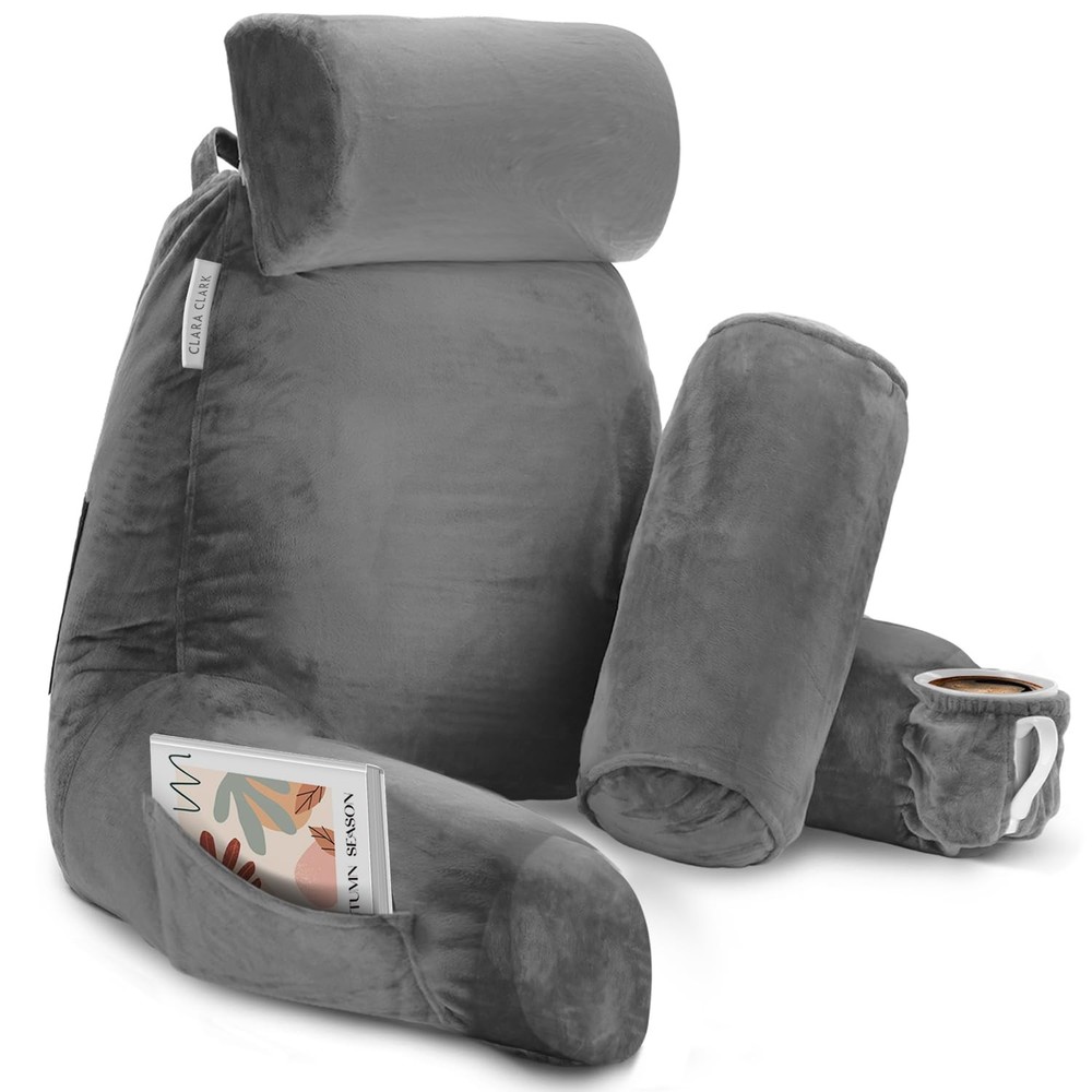 Clara Clark Large Memory Foam Reading Pillow for Bed Back Support and Comfort