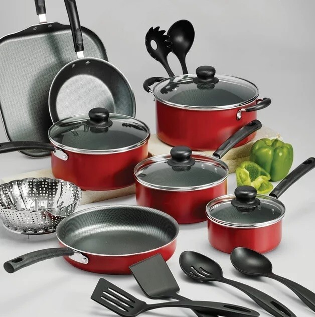 Primaware 18 Piece Non-stick Cookware Set, Red