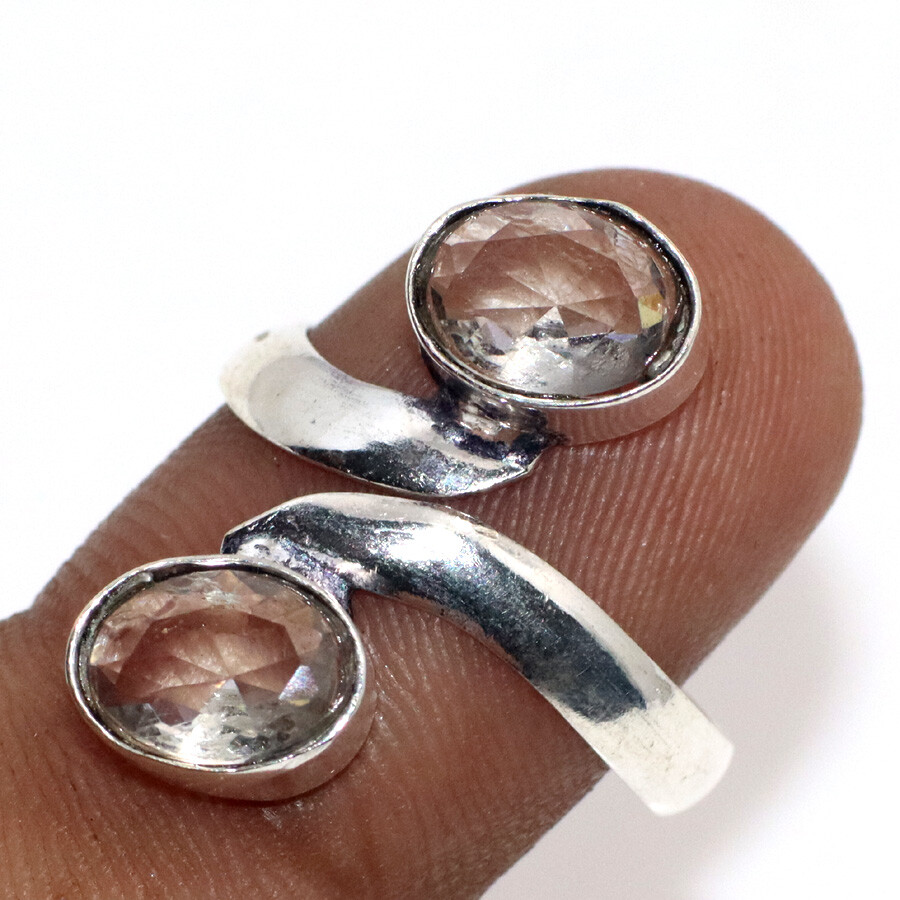 Crystal Topaz 925 Silver Plated Adjustable Gemstone Ring Free Size New Arrival Jewelry  