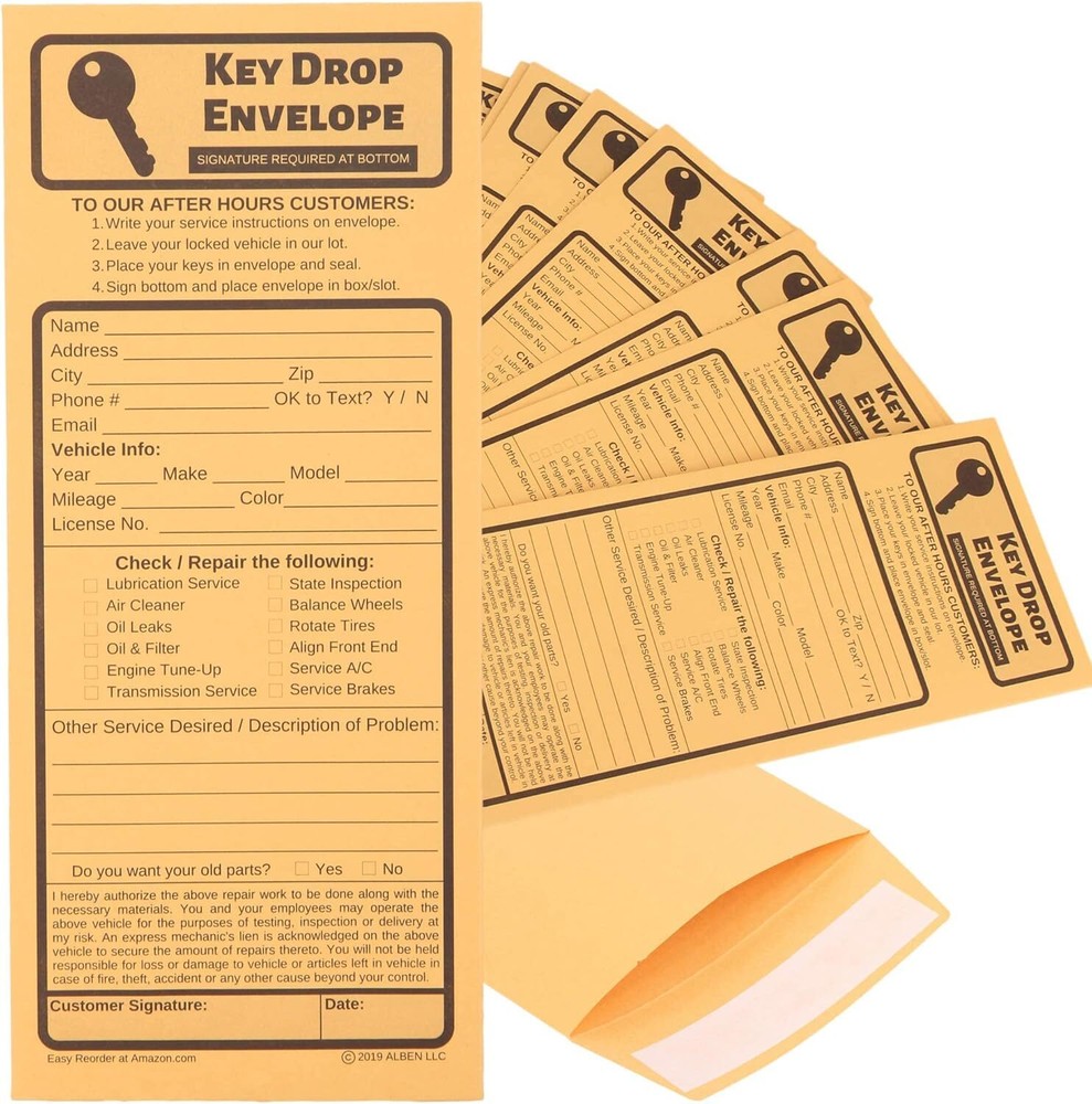 500 Key Drop Off Envelopes for Auto Shops – Secure After-Hours Service Drop Box
