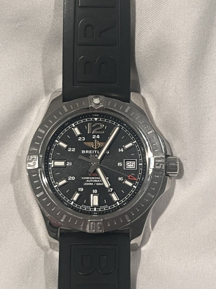 Breitling Colt A17313 41mm Black Stainless Date Watch with Box Papers Mint Condition