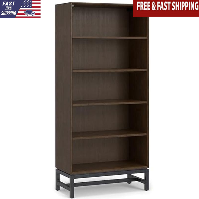 Solid Hardwood Metal Open Shelf Bookcase 66x30 In Multipurpose Storage Unit New