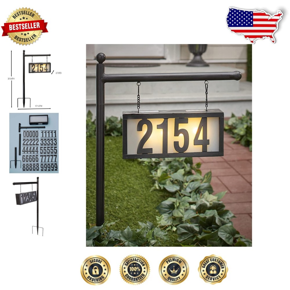 Solar Powered LED Address Sign with Personalized Number Display for Outdoors