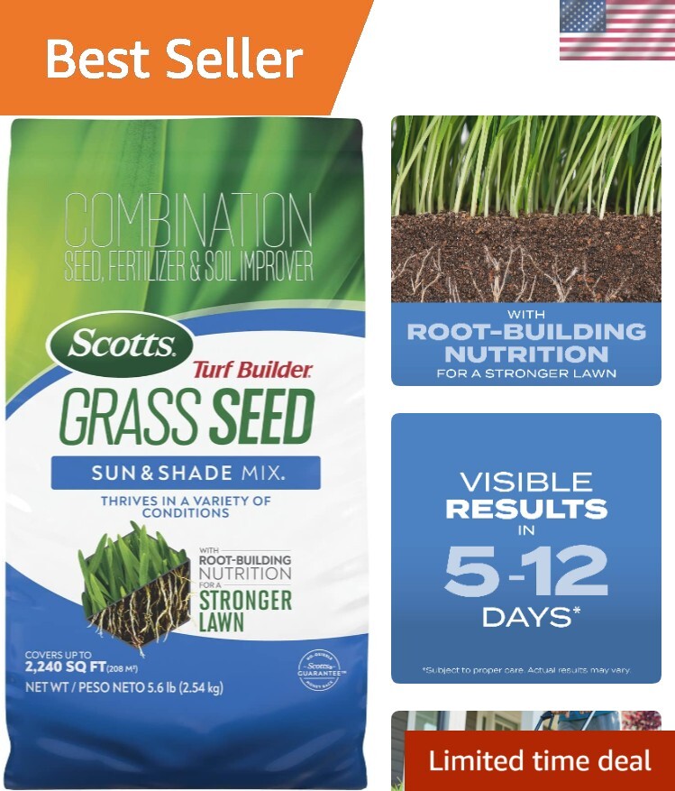 Turf Builder Grass Seed Sun & Shade Mix with Fertilizer and Soil Improver, Th...