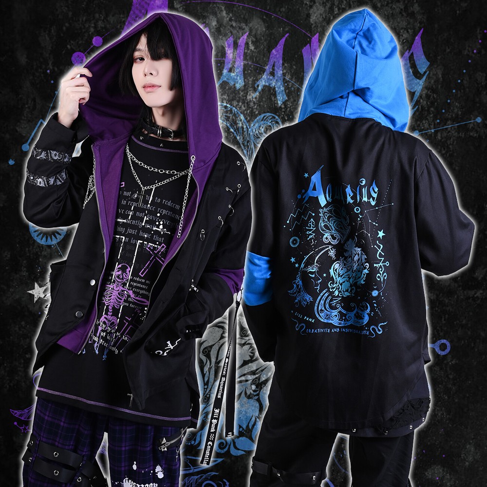 Visual tattoo punk galaxy elixir Aquarius layered look hooded jacket JJ2471-image
