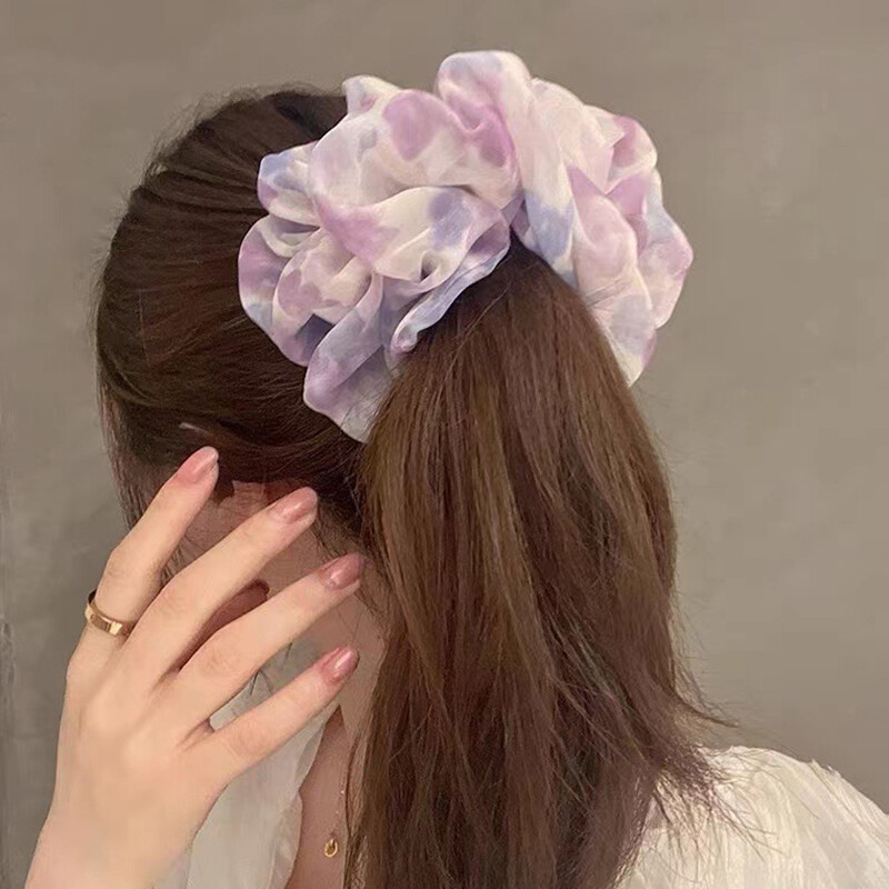 Tie-dye Floral Scrunchies Ponytail Holder Hair Band Satin Colorful Hair Rope ⊹