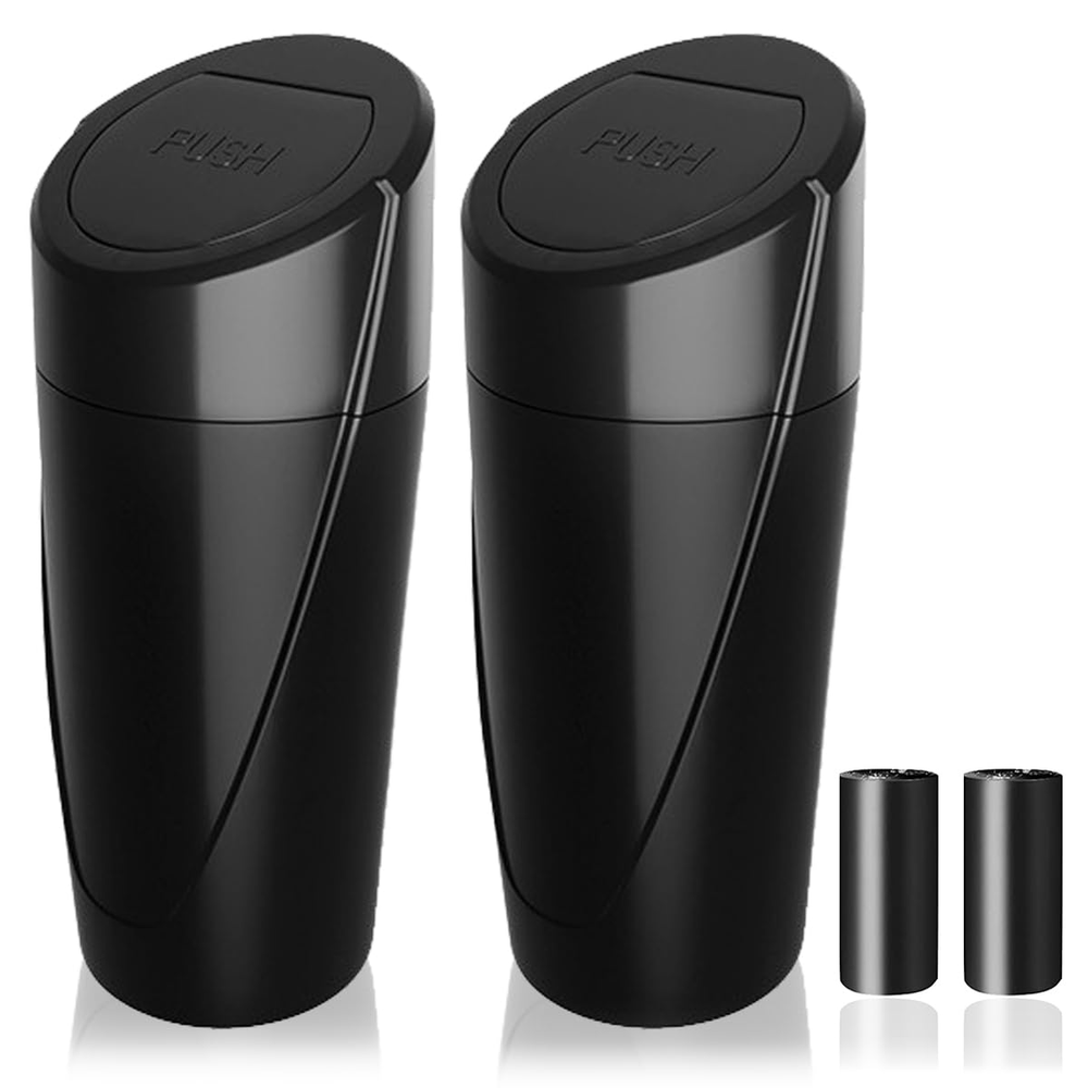 Car Trash Can Bin with Lid - 2 Packs Car Garbage Can Cup Holder - Black Mini Lea