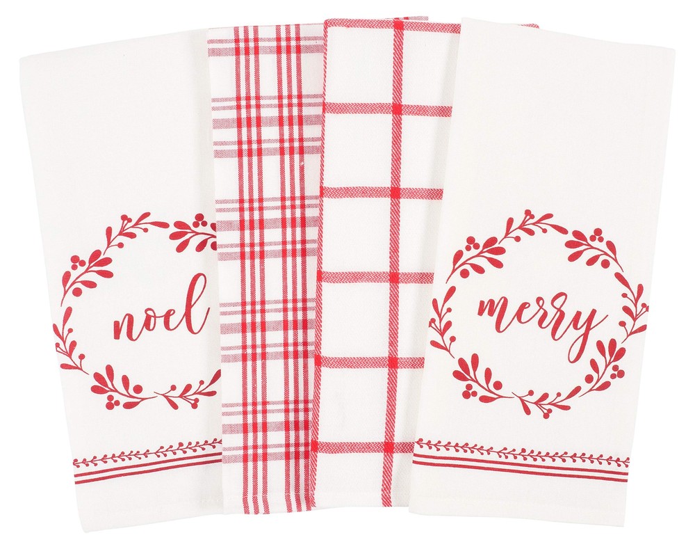 Mixed Holiday Dish Towel Set 100% Cotton Merry & Noel 18x28