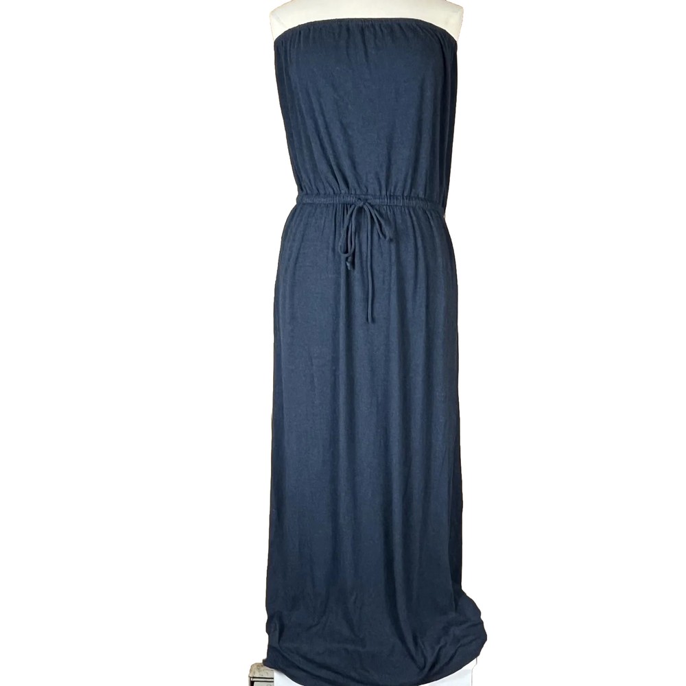 J. Crew (Size L) Women's Dark Blue Amie Maxi Open Shoulder Dress Tie Waist Modal