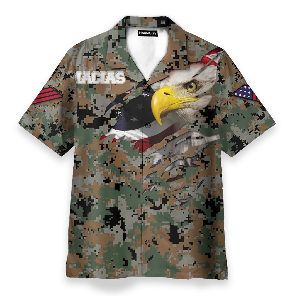 Custom Name Veteran Proud US Marine Camouflage   Personalized Hawaiian Shirt