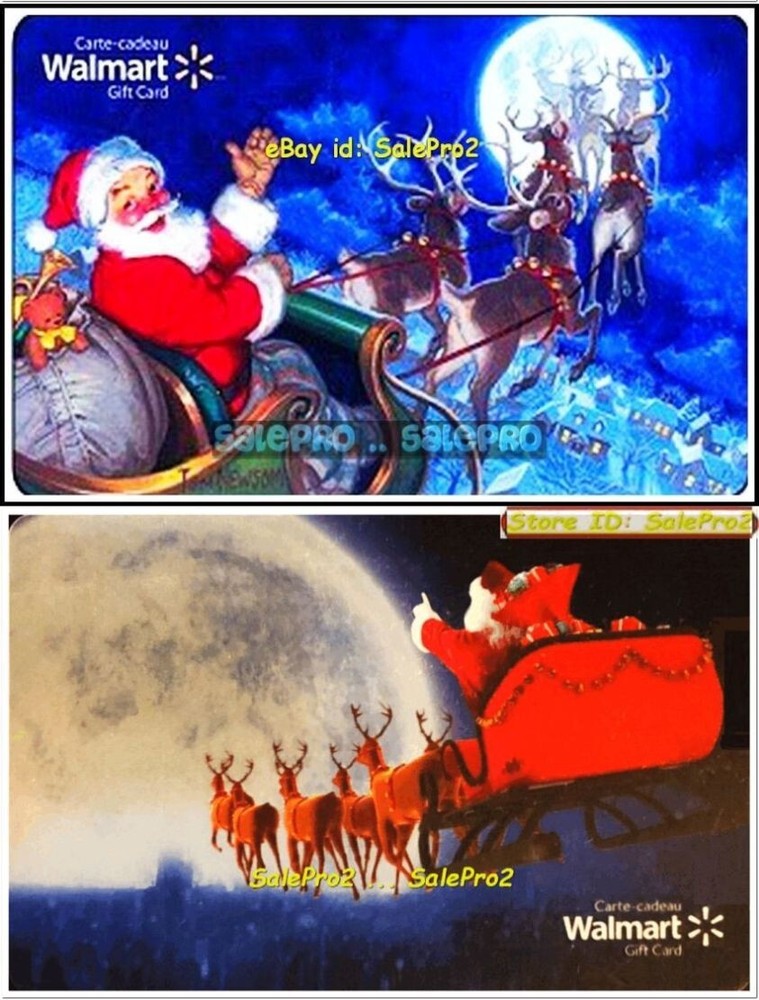 2x WALMART CHRISTMAS SANTA RIDING SLED REINDEERS EN/FR COLLECTIBLE GIFT CARD LOT