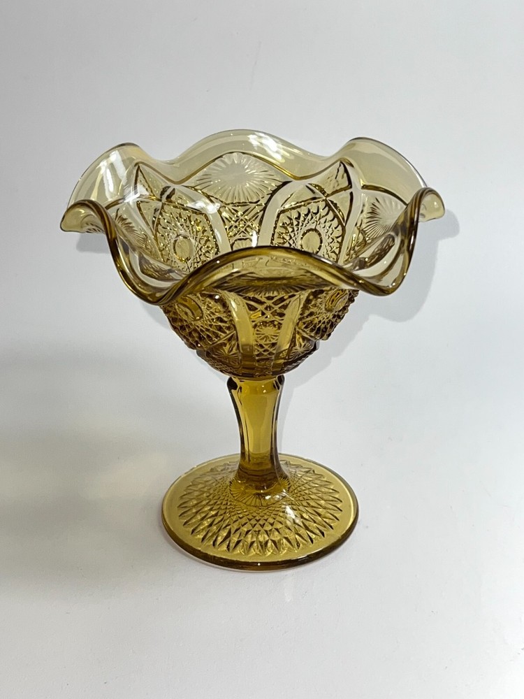 Indiana Amber Depression Glass Goblet Dessert Dish Compote Heavy Gold