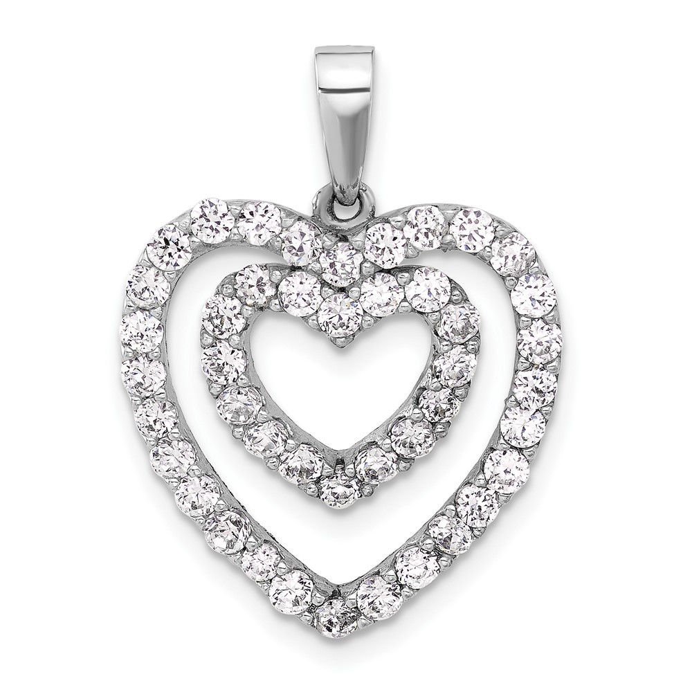 Sterling Silver Rhodium-plated Cubic Zirconia Double Heart Pendant 3.17gm
