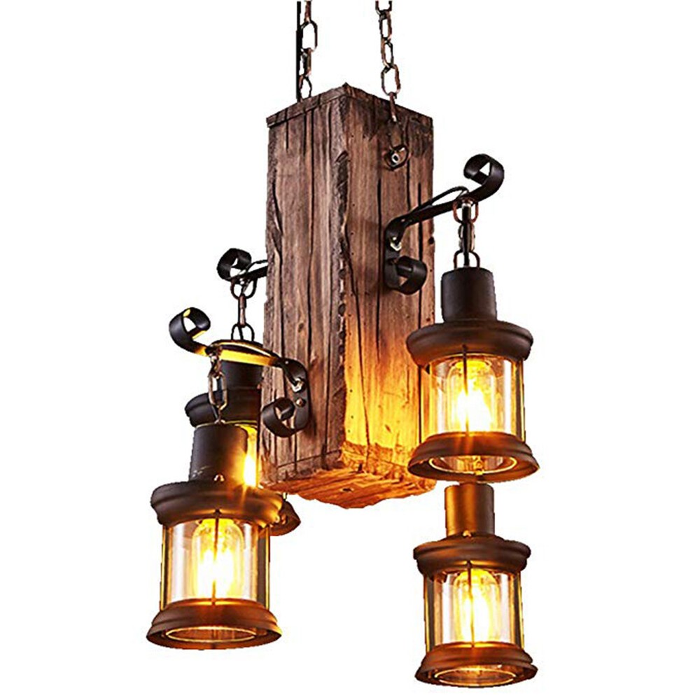 Rustic Country Industrial wooden Hanging Ceiling Lamp Pendant Light Fixture US