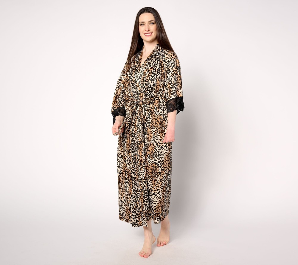 Breezies Women's Plus Sz Sleepwear 2X Lounge Lace Detail Duster Brown A636781