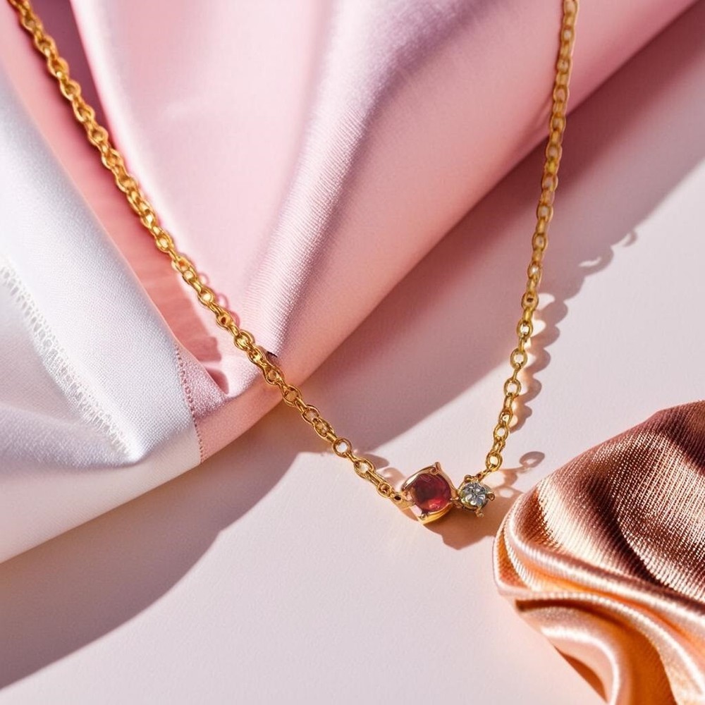 Yellow Gold Necklace with Birthstone, Minimalist Personalised Jewellery Present