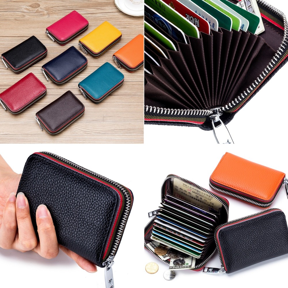 Slim RFID-Blocking Leather Wallet for Men & Women with Zipper Card Case – Perfect Gift  -image
