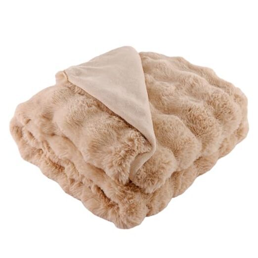 Soft Fall Throw Blanket Faux Rabbit Fur, Warm Cozy Fuzzy 50