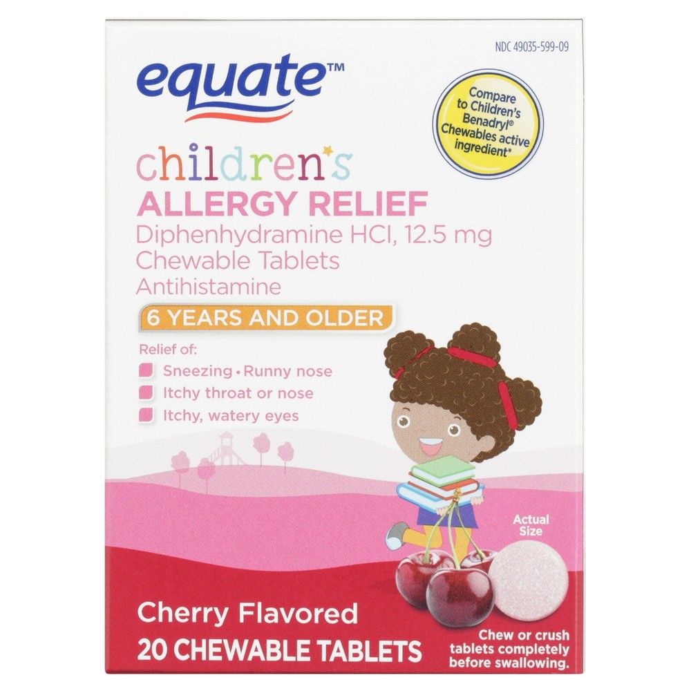 Equate Children's Cherry Allergy Relief Chewable Tablets, 6 Years & Older, 20 Ct