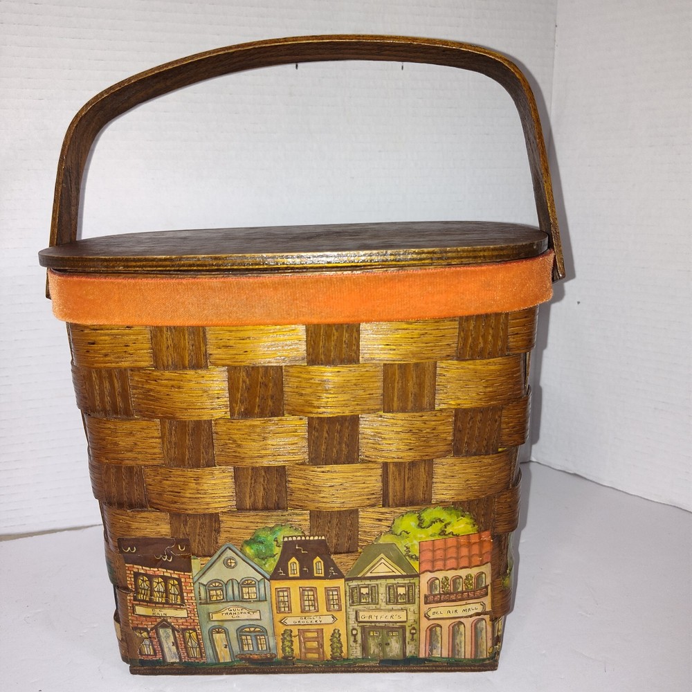 VTG Handmade Basket Purse Hand Painted & Signed by Artist Cottagecore Coastal