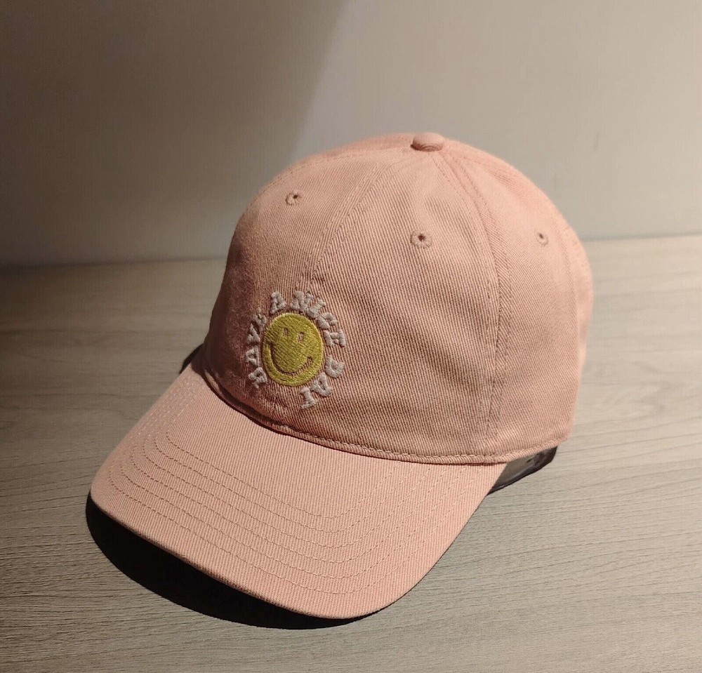 Happy Face Embroidered Adjustable Cap | Soft Pink Cotton Baseball Hat