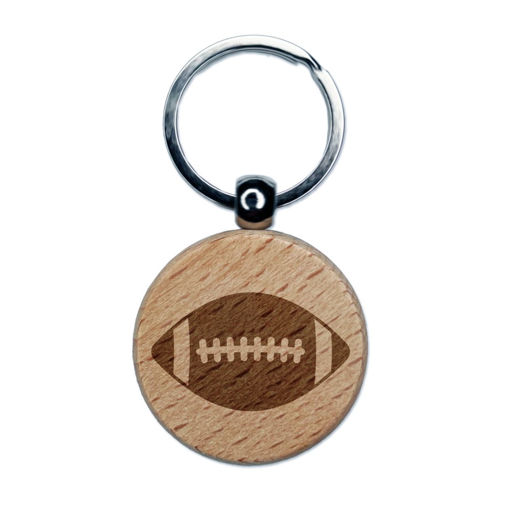 Football Sport Engraved Wood Round Keychain Tag Charm