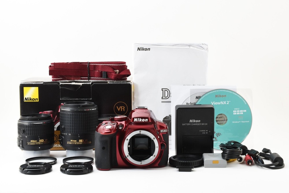Nikon D D5300 24.2MP Digital SLR Camera - red Body & 18-55 + 50-200mm Lens #2409